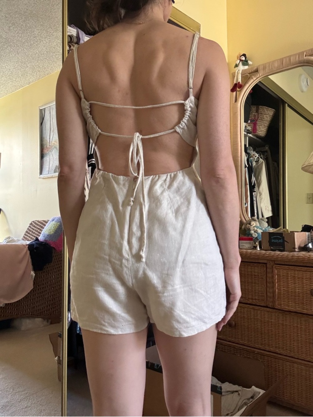 Reformation Cream Linen Romper with Spaghetti Straps - Picture 3 of 7